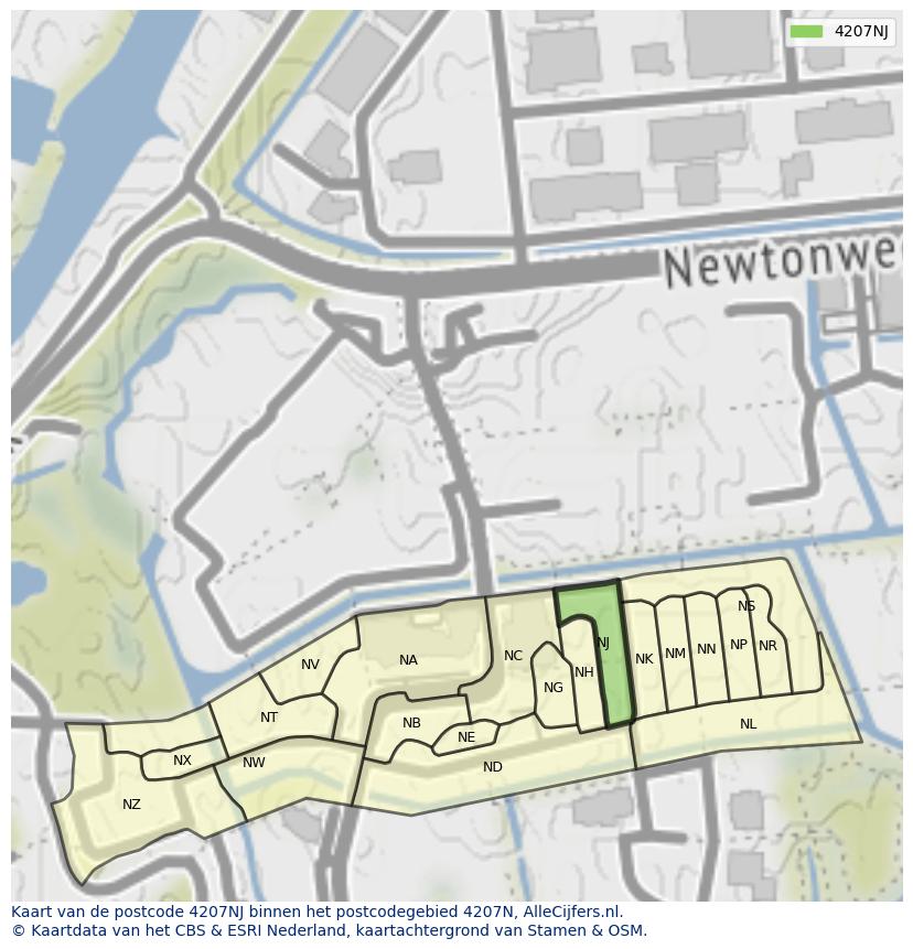 Afbeelding van het postcodegebied 4207 NJ op de kaart.