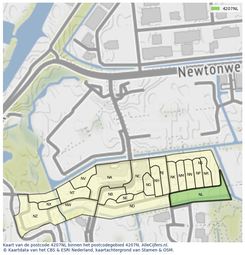 Afbeelding van het postcodegebied 4207 NL op de kaart.