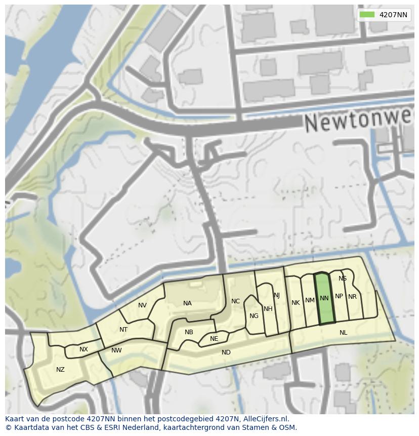 Afbeelding van het postcodegebied 4207 NN op de kaart.