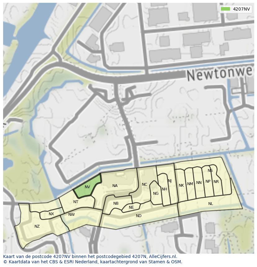 Afbeelding van het postcodegebied 4207 NV op de kaart.