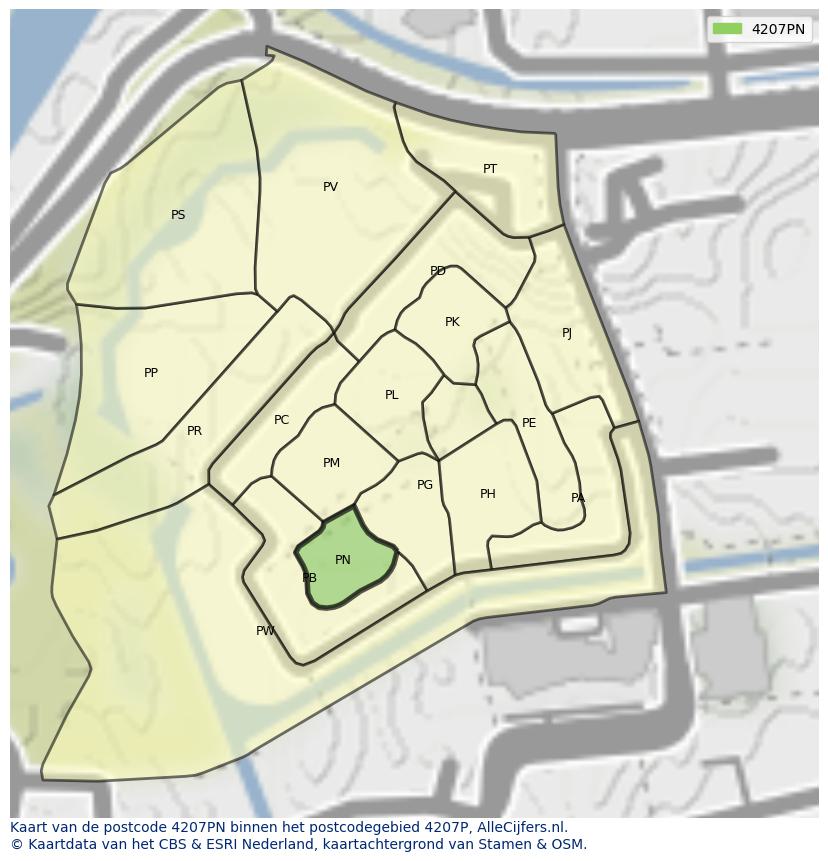 Afbeelding van het postcodegebied 4207 PN op de kaart.