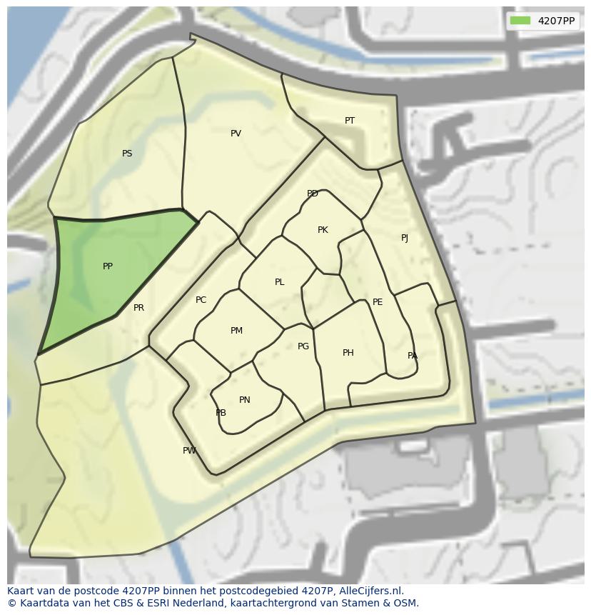 Afbeelding van het postcodegebied 4207 PP op de kaart.