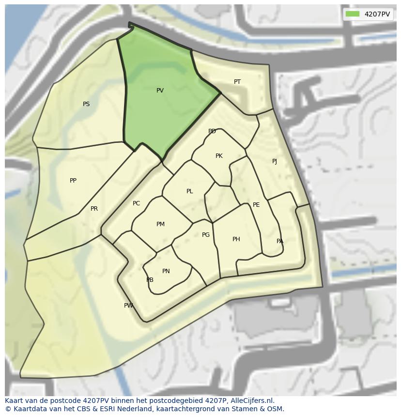 Afbeelding van het postcodegebied 4207 PV op de kaart.