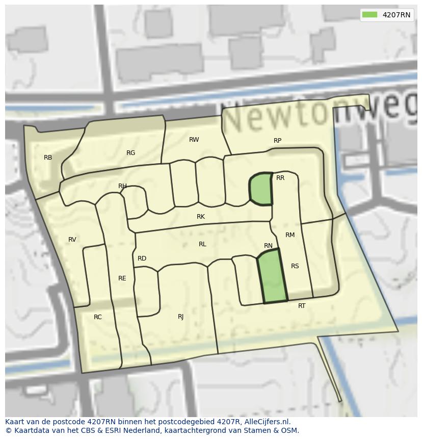 Afbeelding van het postcodegebied 4207 RN op de kaart.
