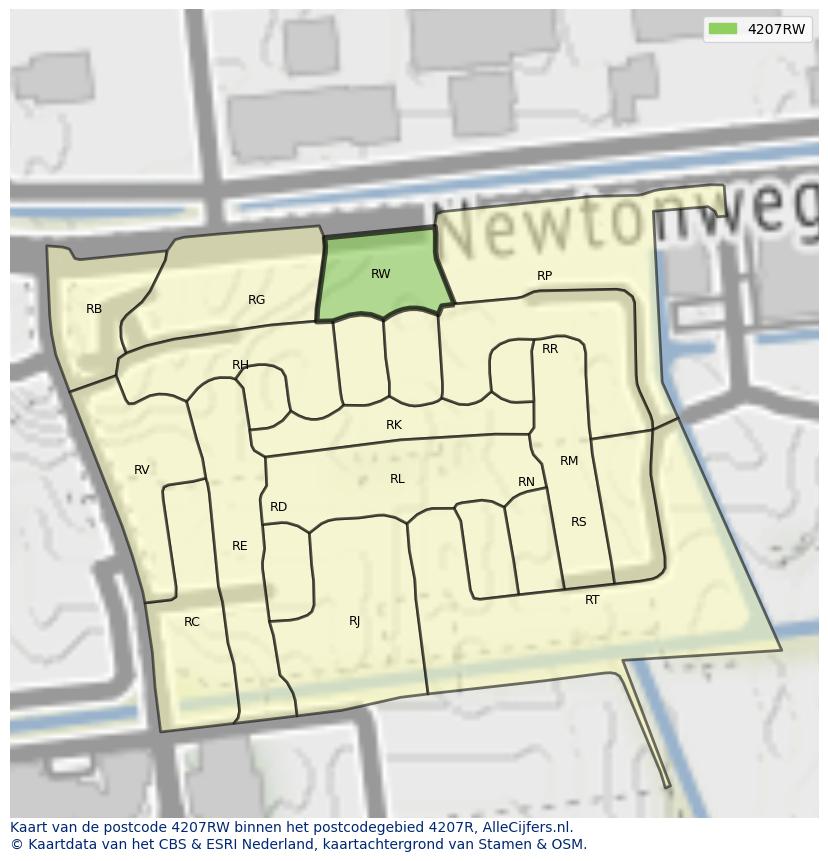 Afbeelding van het postcodegebied 4207 RW op de kaart.