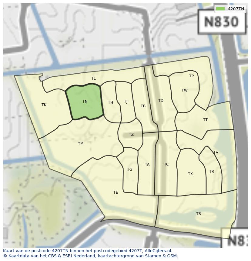 Afbeelding van het postcodegebied 4207 TN op de kaart.