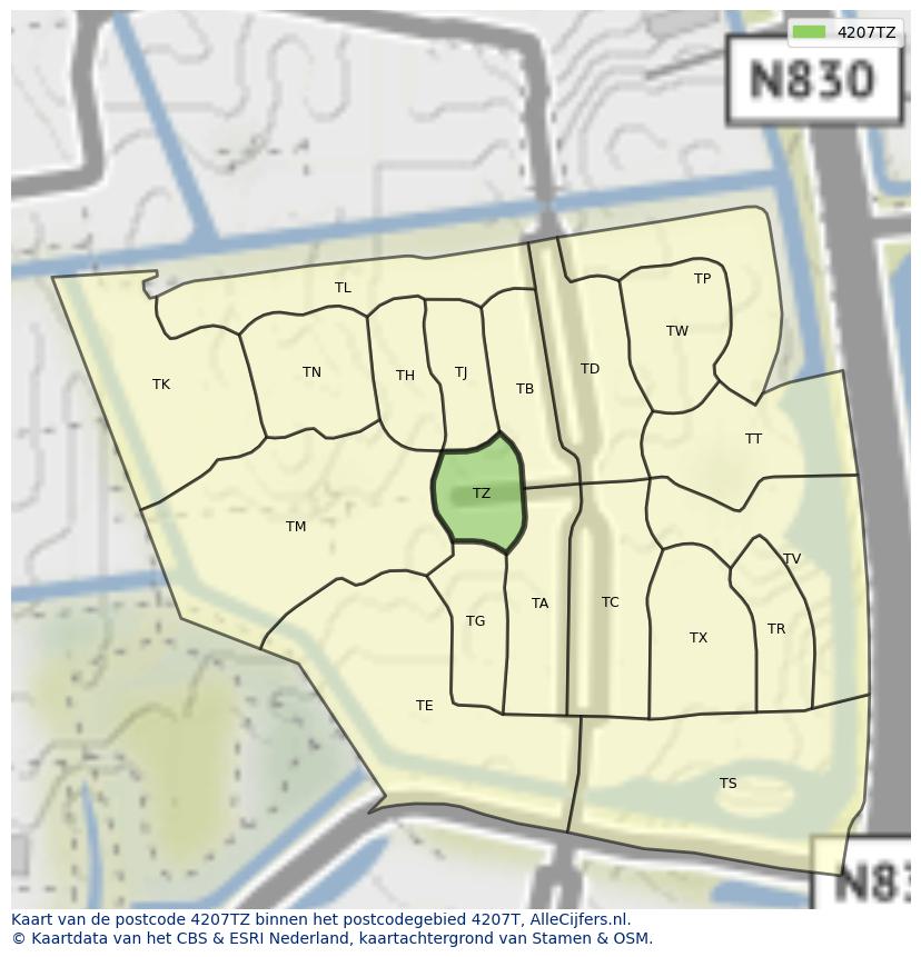 Afbeelding van het postcodegebied 4207 TZ op de kaart.
