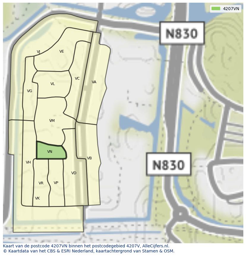 Afbeelding van het postcodegebied 4207 VN op de kaart.