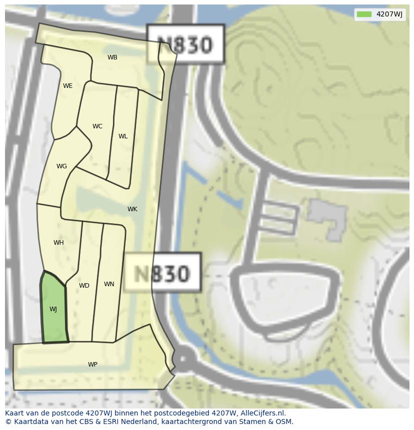 Afbeelding van het postcodegebied 4207 WJ op de kaart.