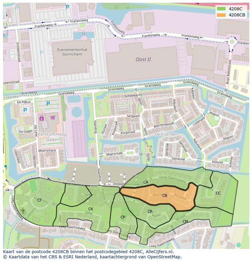 Afbeelding van het postcodegebied 4208 CB op de kaart.
