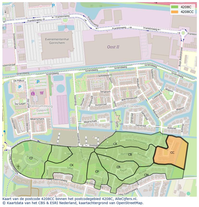 Afbeelding van het postcodegebied 4208 CC op de kaart.