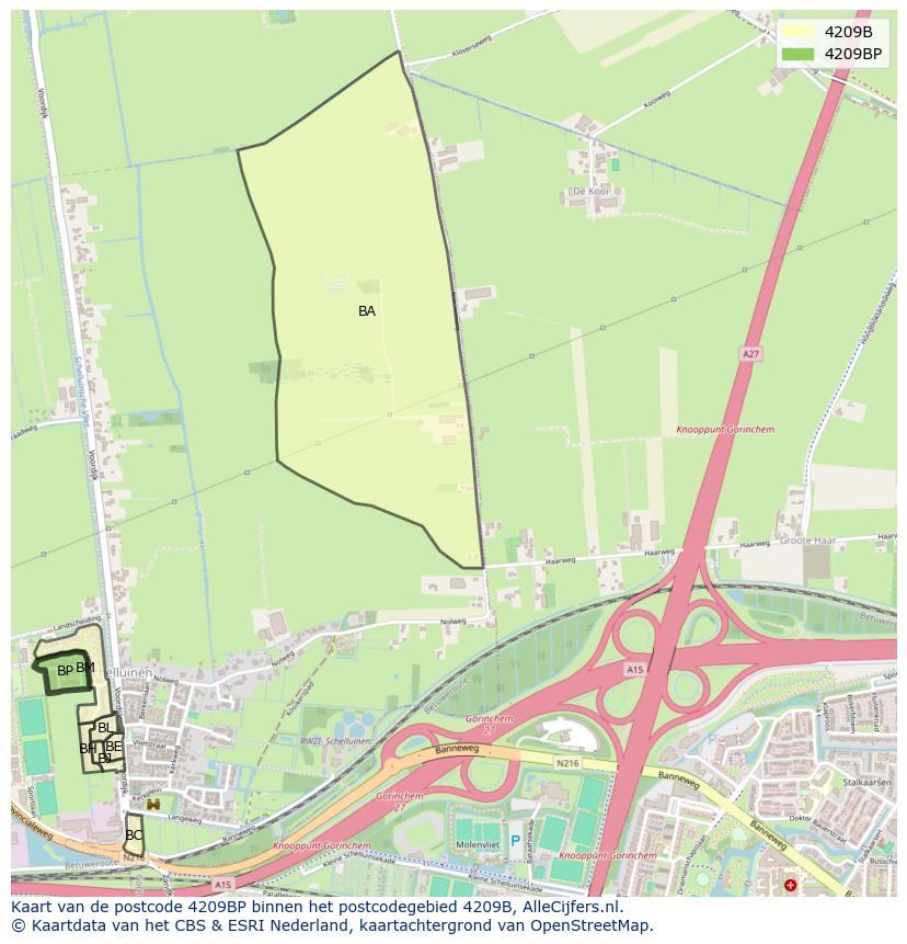 Afbeelding van het postcodegebied 4209 BP op de kaart.