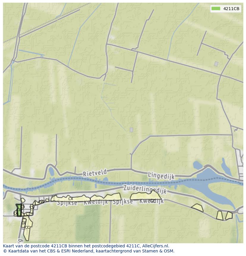 Afbeelding van het postcodegebied 4211 CB op de kaart.