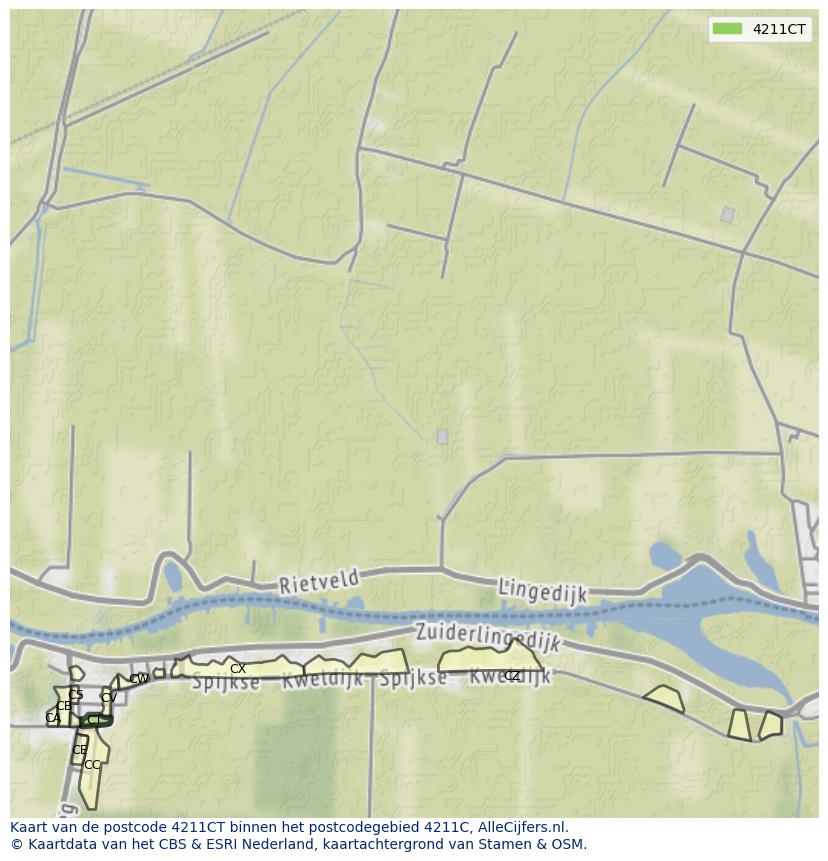 Afbeelding van het postcodegebied 4211 CT op de kaart.