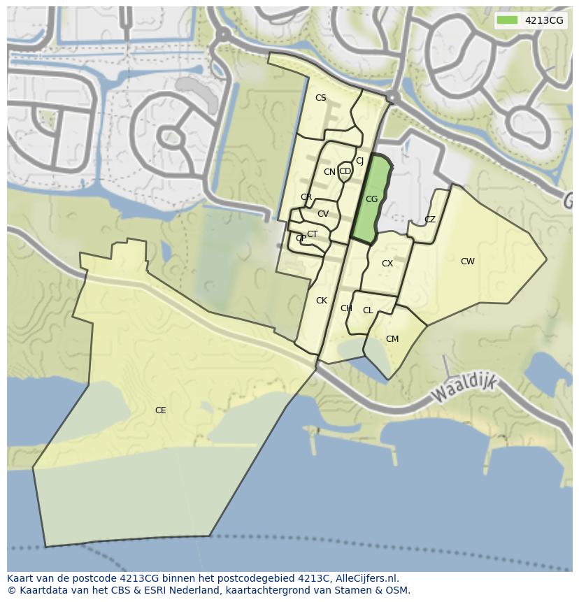 Afbeelding van het postcodegebied 4213 CG op de kaart.