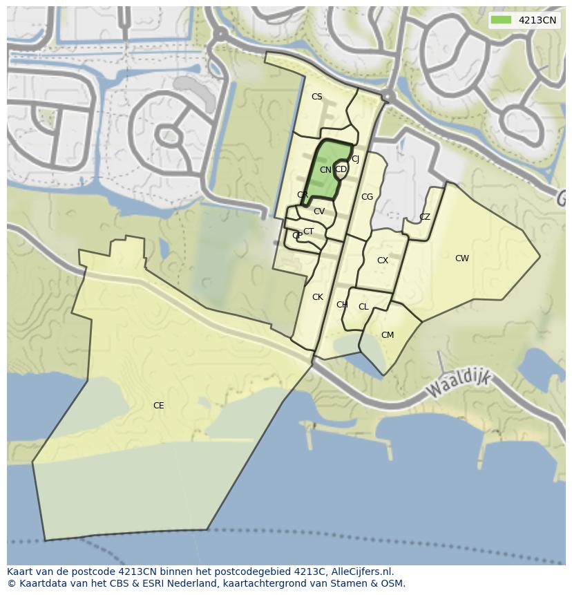 Afbeelding van het postcodegebied 4213 CN op de kaart.