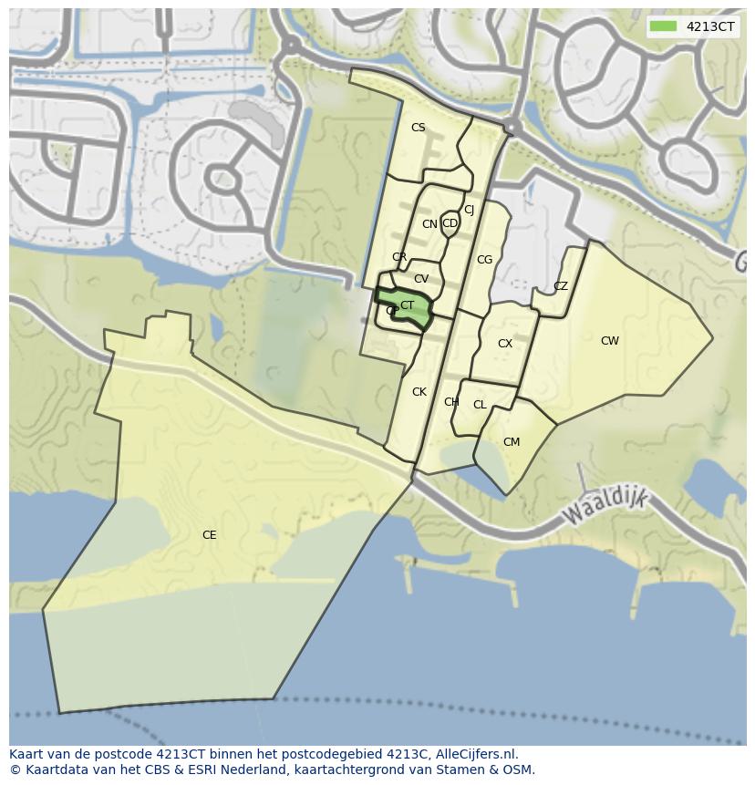 Afbeelding van het postcodegebied 4213 CT op de kaart.