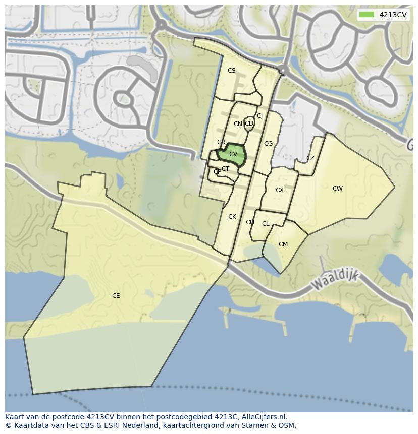 Afbeelding van het postcodegebied 4213 CV op de kaart.