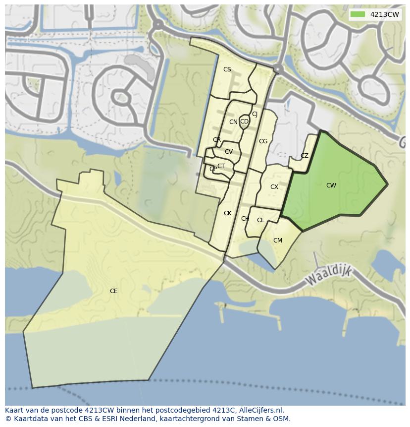Afbeelding van het postcodegebied 4213 CW op de kaart.