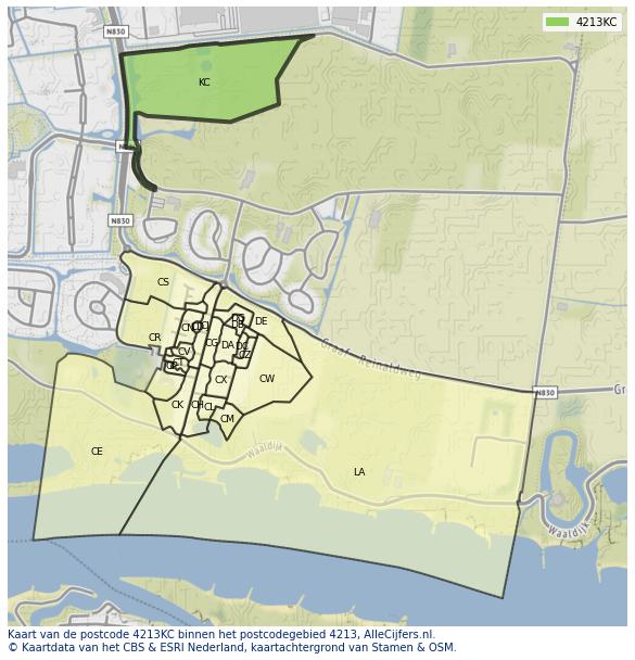 Afbeelding van het postcodegebied 4213 KC op de kaart.