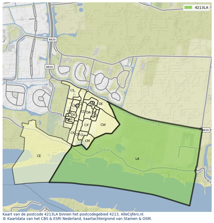 Afbeelding van het postcodegebied 4213 LA op de kaart.