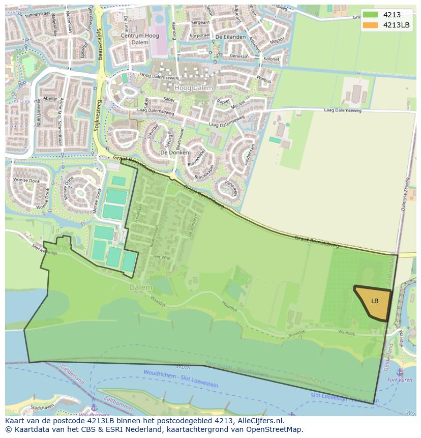 Afbeelding van het postcodegebied 4213 LB op de kaart.