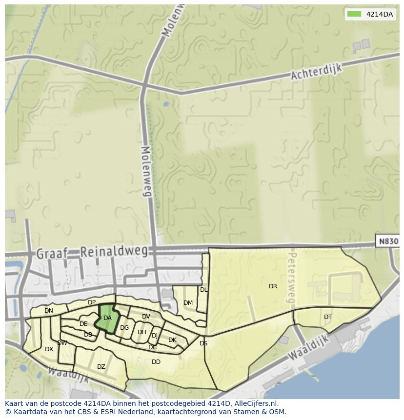 Afbeelding van het postcodegebied 4214 DA op de kaart.