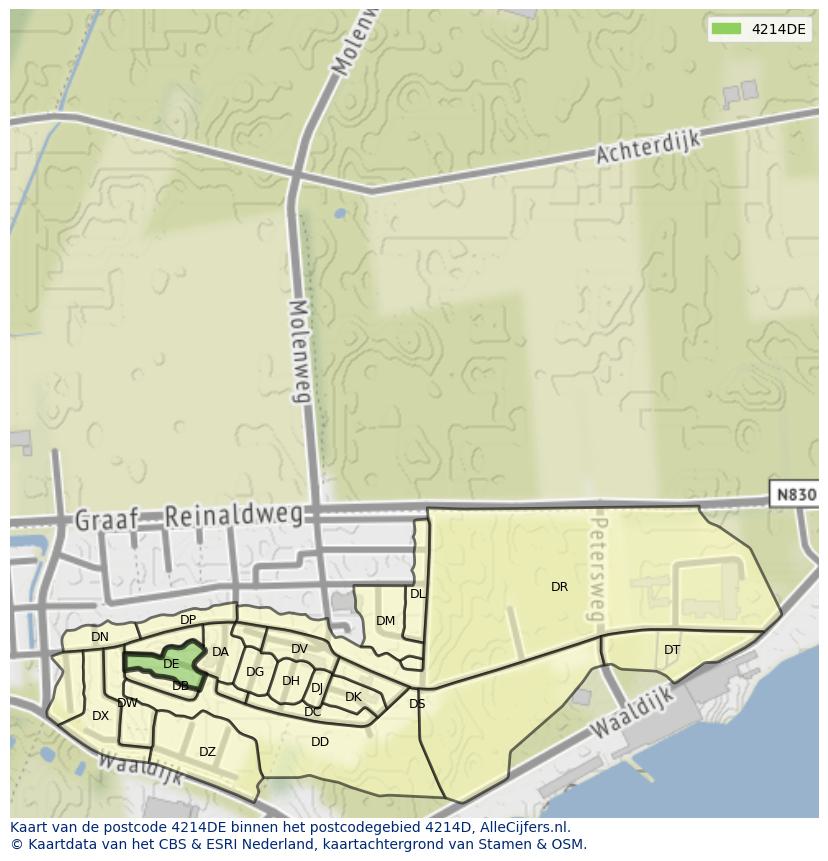 Afbeelding van het postcodegebied 4214 DE op de kaart.