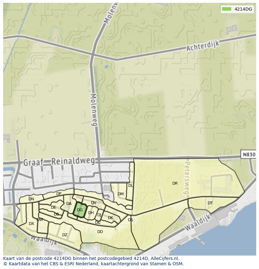 Afbeelding van het postcodegebied 4214 DG op de kaart.