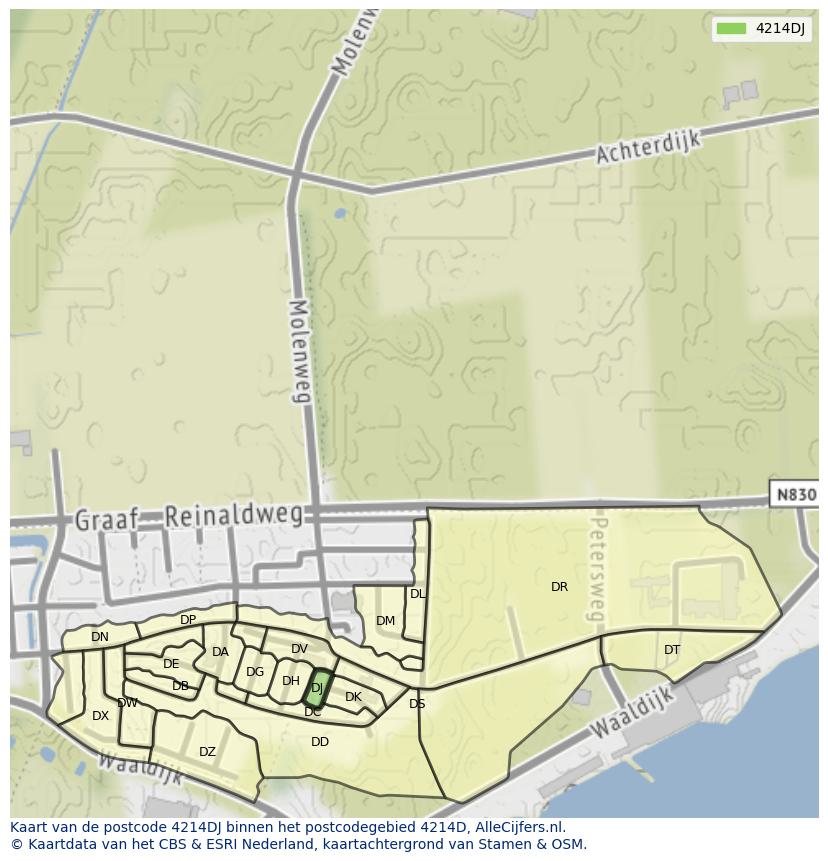 Afbeelding van het postcodegebied 4214 DJ op de kaart.