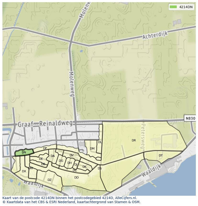 Afbeelding van het postcodegebied 4214 DN op de kaart.