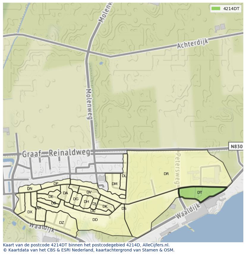 Afbeelding van het postcodegebied 4214 DT op de kaart.