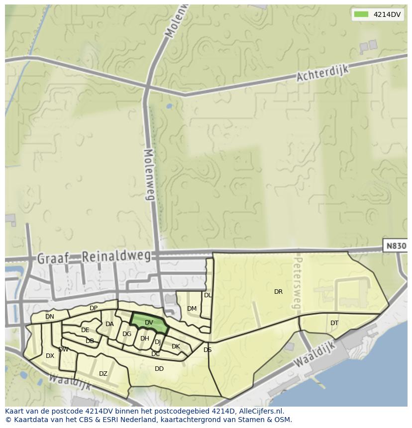 Afbeelding van het postcodegebied 4214 DV op de kaart.