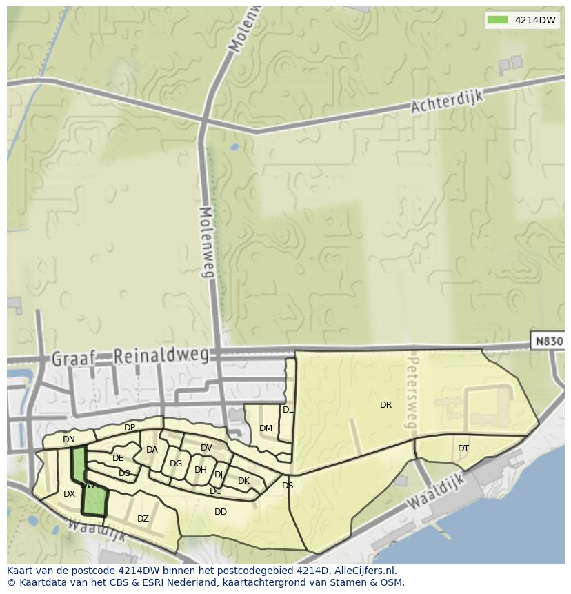 Afbeelding van het postcodegebied 4214 DW op de kaart.