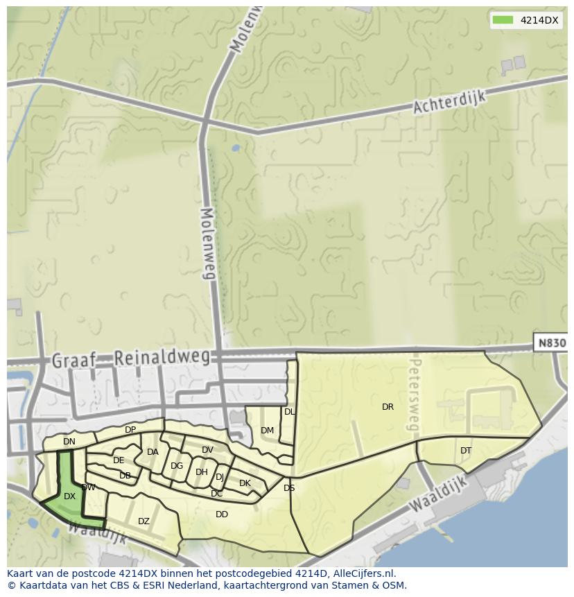 Afbeelding van het postcodegebied 4214 DX op de kaart.