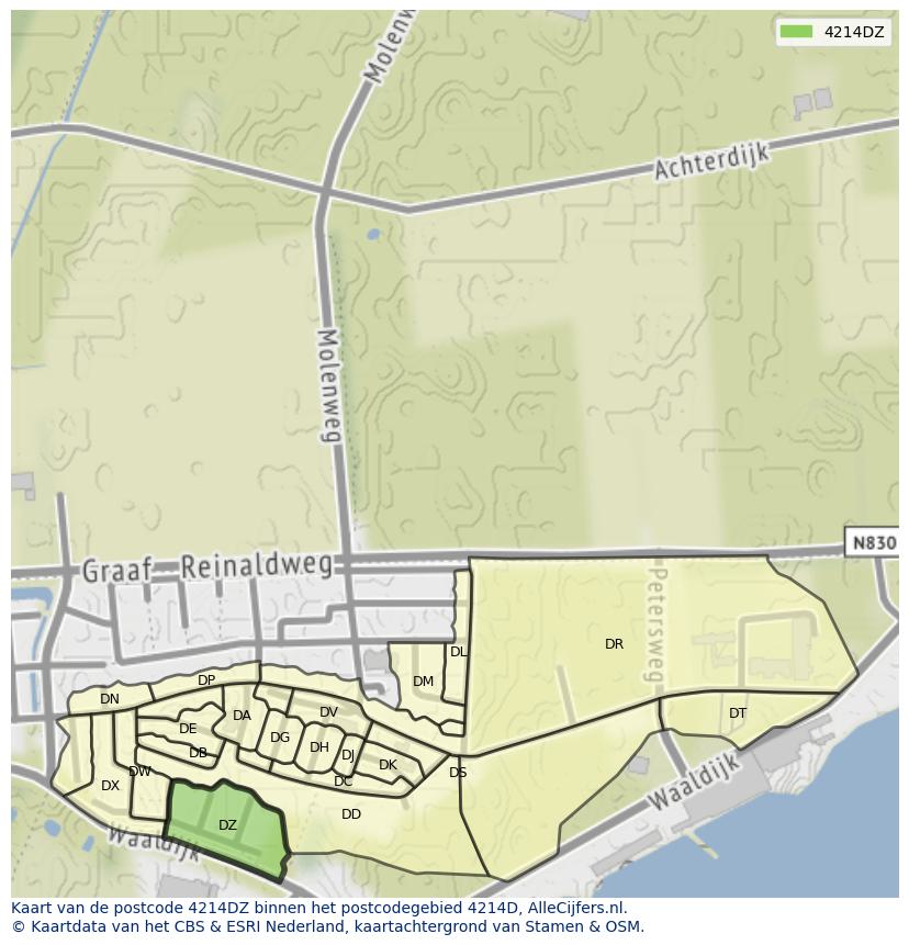 Afbeelding van het postcodegebied 4214 DZ op de kaart.