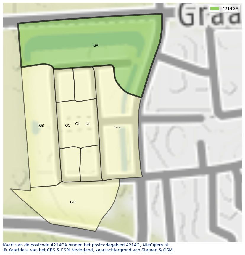 Afbeelding van het postcodegebied 4214 GA op de kaart.