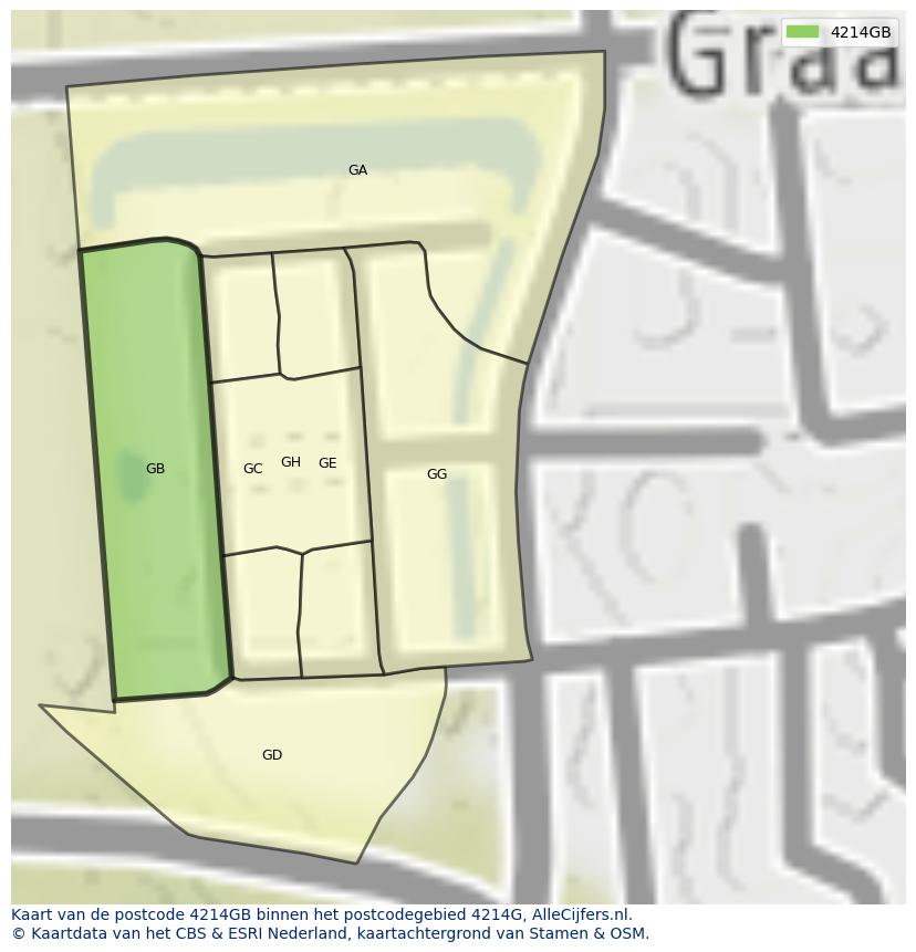 Afbeelding van het postcodegebied 4214 GB op de kaart.