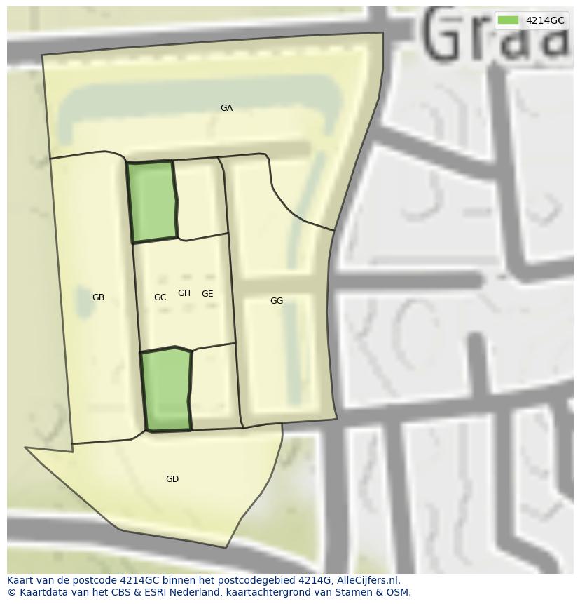 Afbeelding van het postcodegebied 4214 GC op de kaart.