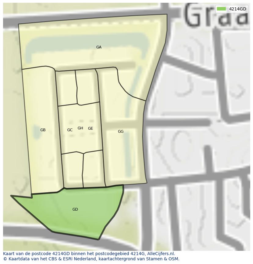 Afbeelding van het postcodegebied 4214 GD op de kaart.
