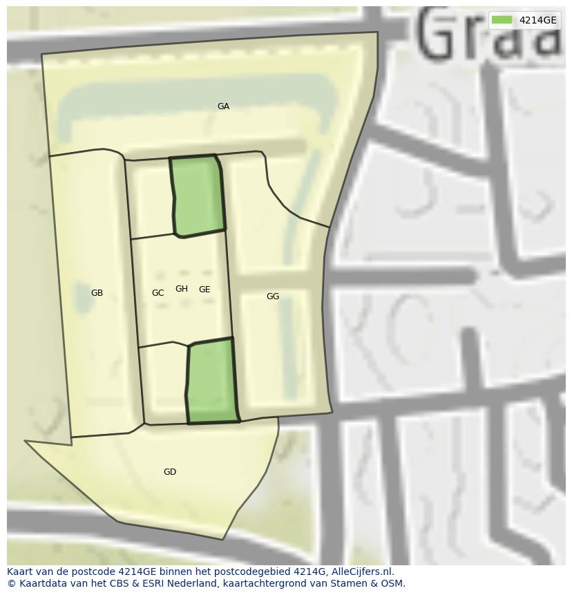 Afbeelding van het postcodegebied 4214 GE op de kaart.