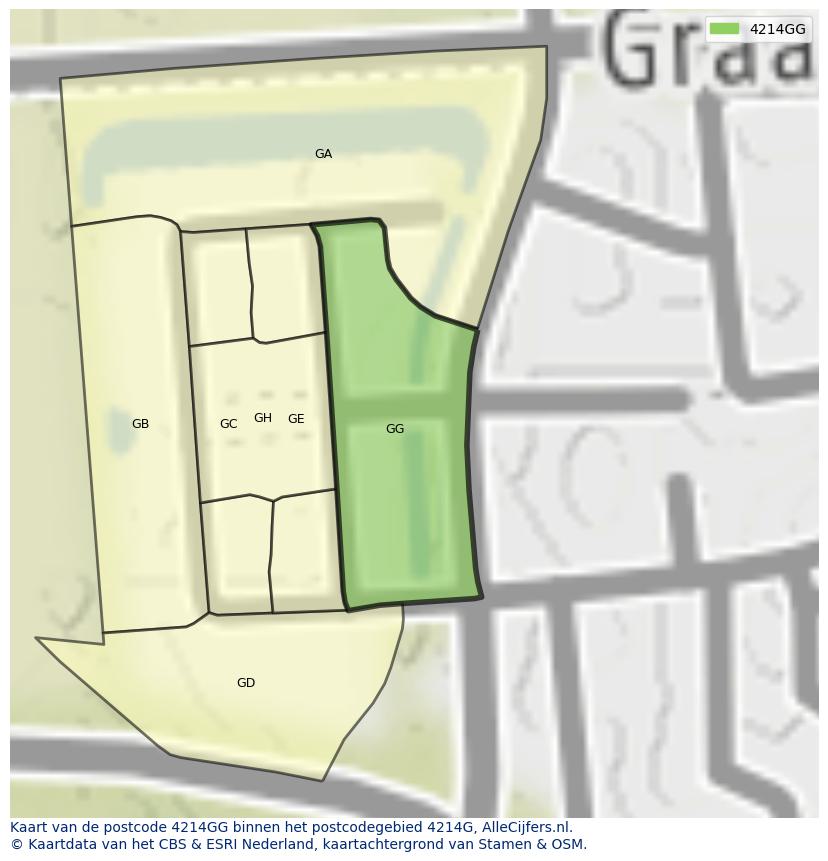 Afbeelding van het postcodegebied 4214 GG op de kaart.