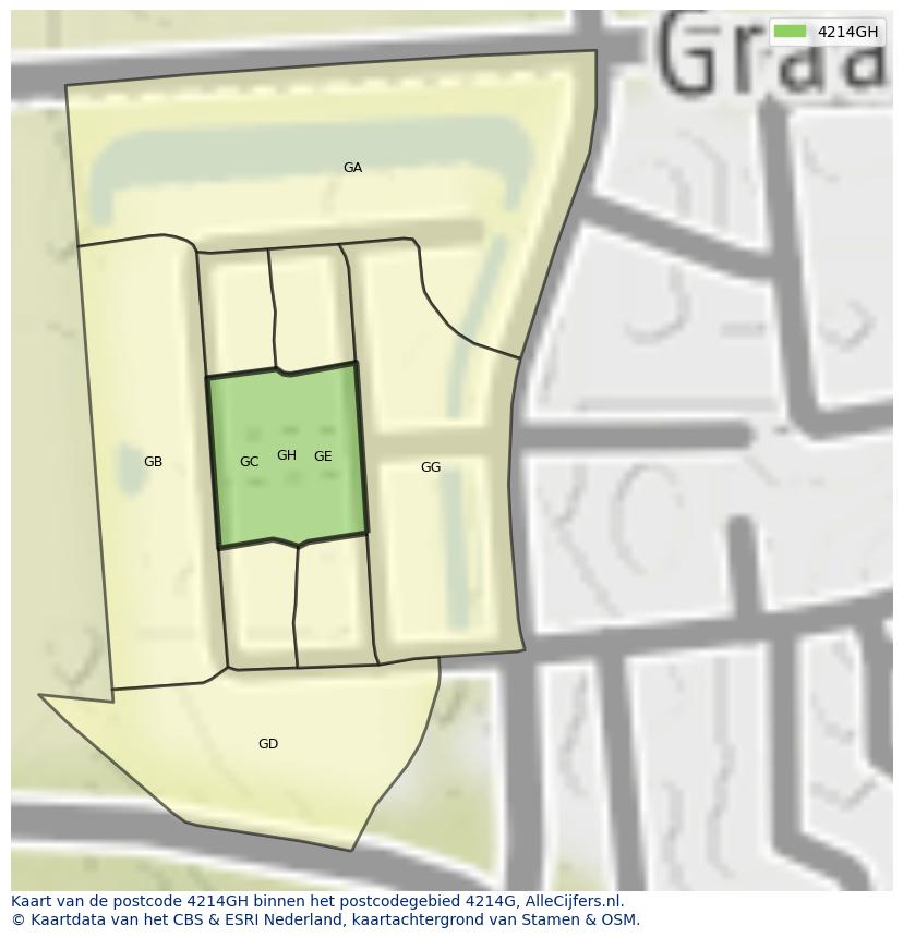 Afbeelding van het postcodegebied 4214 GH op de kaart.