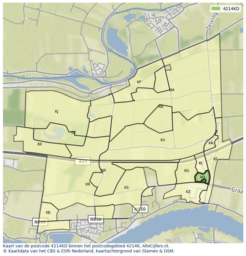 Afbeelding van het postcodegebied 4214 KD op de kaart.
