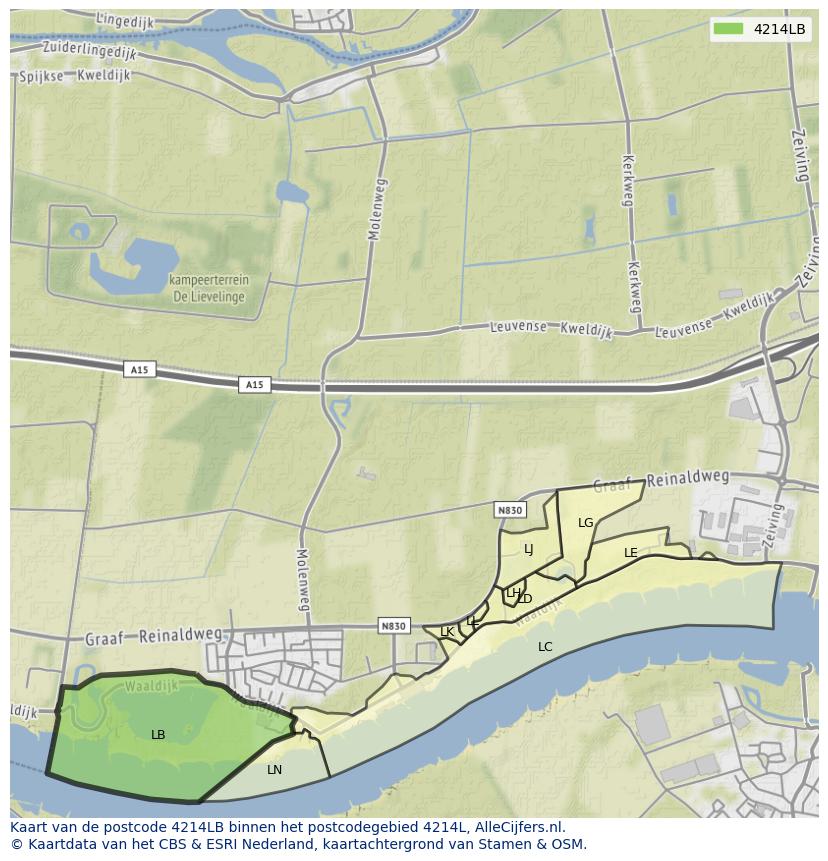Afbeelding van het postcodegebied 4214 LB op de kaart.