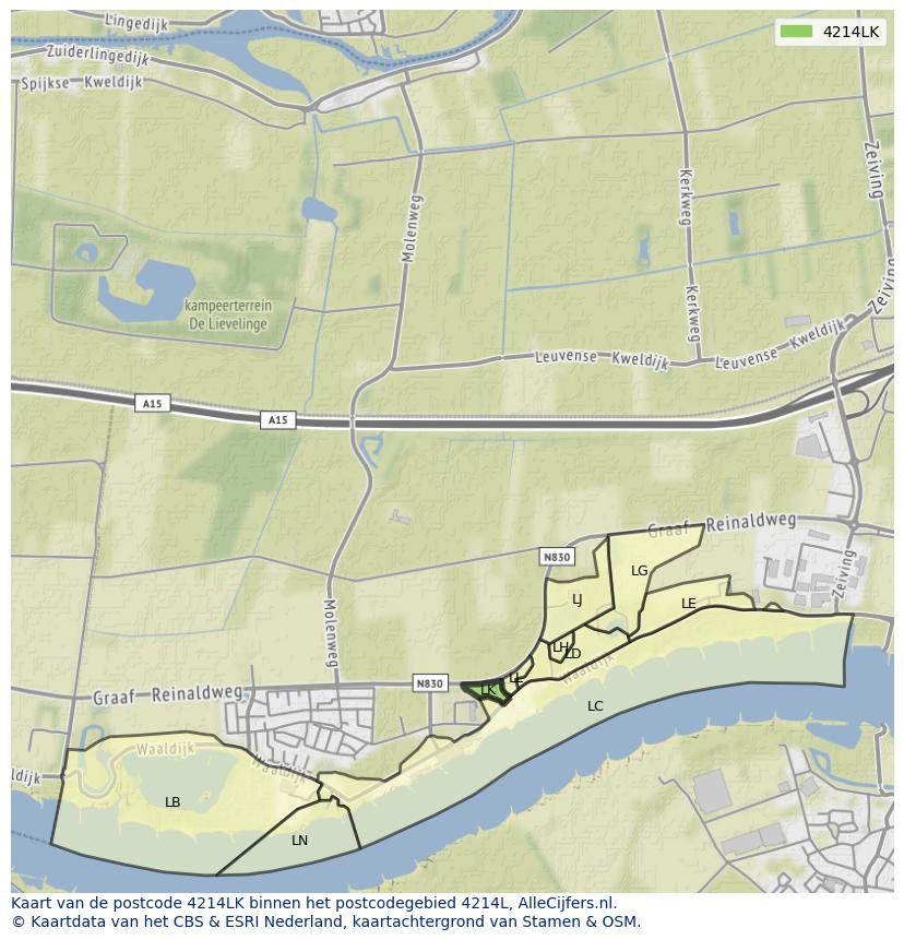 Afbeelding van het postcodegebied 4214 LK op de kaart.