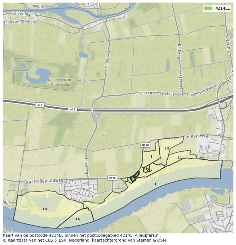 Afbeelding van het postcodegebied 4214 LL op de kaart.