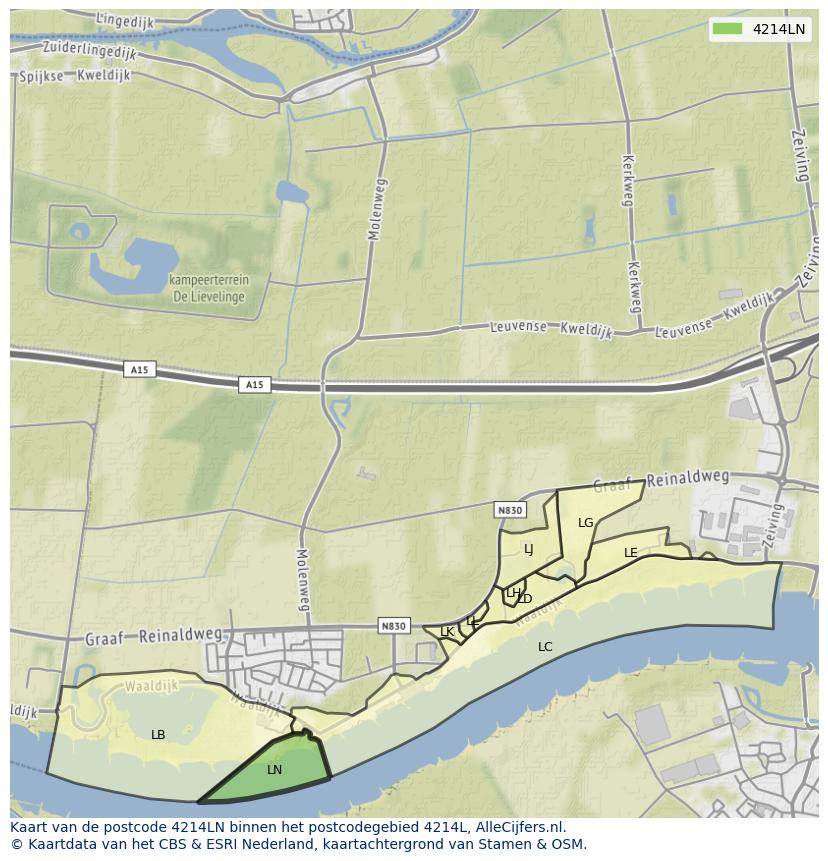 Afbeelding van het postcodegebied 4214 LN op de kaart.
