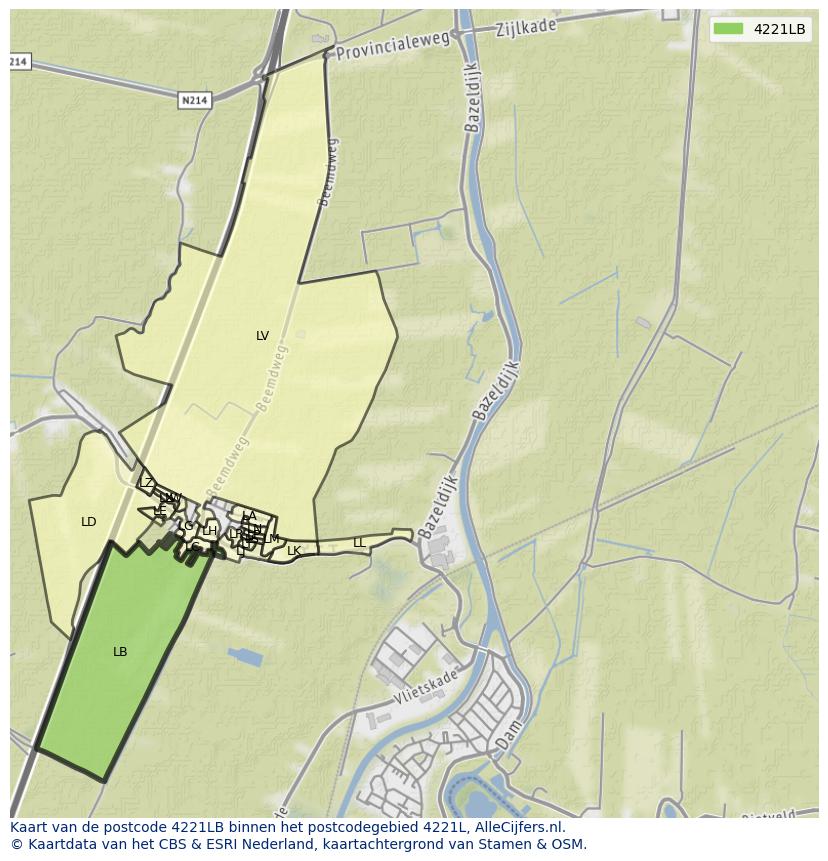Afbeelding van het postcodegebied 4221 LB op de kaart.