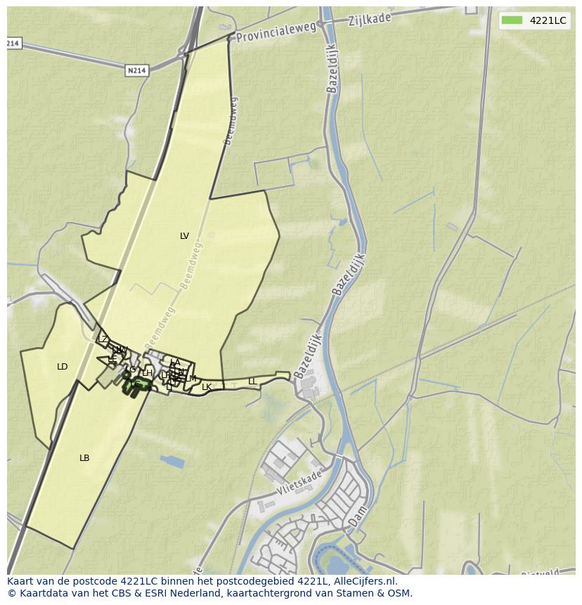 Afbeelding van het postcodegebied 4221 LC op de kaart.